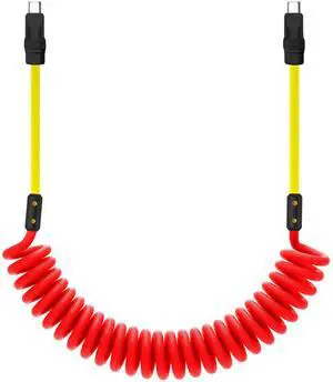 chubbycable Curly Chubby 240W Coiled USB C Cable Retractable Fast Charging Cable for Car Charger Cord Compatible with iPhone 17-15 Series, Red+Yellow, Type-C to Type-C, 2.29FT-3.6FT