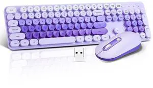 Wireless Keyboard and Mouse Combo, Full Size Compact Quiet Wireless Keyboard and Mouse Set 2.4G Ultra-Thin Sleek Design for Windows, Desktop, PC, Notebook, Laptop,Round Keys Purple Mixed Punk Color