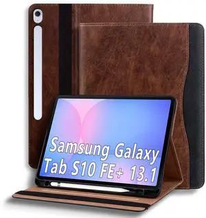 TIPOYOROOS Case for Samsung Galaxy Tab S10 FE Plus 13.1 Inch 2025 (SM-X620/SM-X626B) Smart Cover with Pocket & Pencil Holder, Business PU Leather with Card Slot, Brown