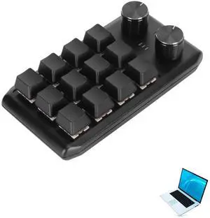 Cyrank One Handed Keyboard, Mechanical Gaming Keyboard 12 Keys Mini Keyboard with 2 Knobs Red Switch Programmable Macro Keyboard Multifunctional DIY Keypad for Computer Laptop PC, Black