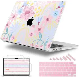 Lepeoac Case for MacBook Pro 14 Inch (2025-2021 Release), Models M5 A3434 A3112 M4 A3112 A3401 A3185 M3 A2918 A2992 M2 A2779 M1 A2442, Plastic Hard Shell Case with Keyboard Cover, Florals
