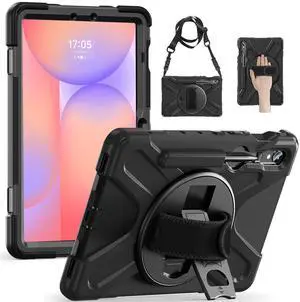 ZenRich Funda para Samsung Galaxy Tab S10 Lite / S10 FE / S9 FE 10.9 Pulgadas 2025 /S9/S8/S7 11 Pulgadas, Funda Protectora Antigolpes con Pie de Apoyo/Correa de Mano/Correa de Hombro, Negro