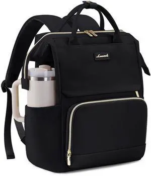 LOVEVOOK Laptop Backpack for Women with Giant Tumbler Holder Pocket, 15.6 inch Travel Work Backpack Purse for Nurse Teacher, Waterproof School Bag College Bookbag Cute Casual Daypack for Girls Black