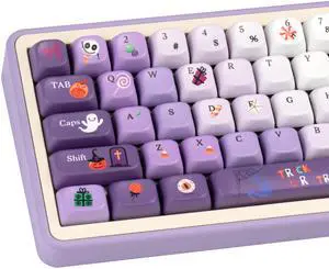 TIMSEKER Gradient Purple PBT Keycaps Set - MOA Profile Round Keycaps, Cute Ghost Deisgn, 5 Side Dye Sublimation, Cartoon Halloween Key Cap for Mechanical Gaming Keyboard, 143 Keys
