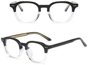 BETSION Anti Blue Light Blocking Glasses Vintage Acetate Square Eyeglass Frames Light Full Rim Unisex Computer Eyeglasses (Crystal-Black)