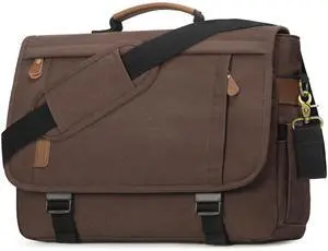 RAINSMORE Messenger Bag for Men 17-17.3 Inch Laptop Bag Water-resistant Canvas Computer Shoulder Bag Office Work Briefcase Large Casual Satchel Bags for Men Bookbag for College, Coffee