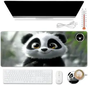 ACWDMKH Warm Desk Pad,Heated Desk Pad,Office Mat,3 Heating Levels & 3 Hours Auto Shut-Off,31.5"*13" Gaming Mouse Laptop Keyboard Leather Desk Mat,Cute Panda Snow