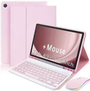 XCHYTECHER Keyboard Case for Samsung Galaxy Tab A9 Plus 11.0 inch (SM-X210/X215/X216/X218),Rechargable Detachable Keyboard with Type-C Charging Port Cover for Tablet A9+ 2023 5G + Mouse (Pink)