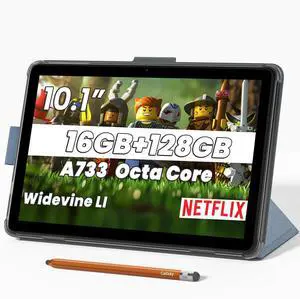 Tablet, 10.1" Android 15 Tablet with A733 Octa-core Processor, 16GB RAM 128GB ROM (Up to 2 TB), 800 x 1280 Resolution, Wi-Fi 6 & Bluetooth 5.2, 6000mAh Battery, Tablets PC with Stand Case & Stylus
