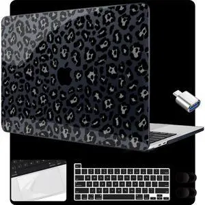 MEEgoodo for MacBook Pro 13 inch Case 2022 2021 2020 A2338 M2/M1 A2251 A2289 with Touch ID,Clear Laptop Hard Shell Cases with Keyboard Webcam Cover&Trackpad Film & Type C Adapter, Snow Leopard Texture