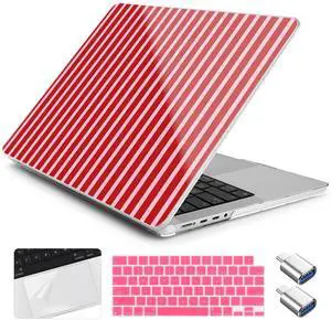 Yebiseven for MacBook Pro 14 Inch Case M5 M4 M3 M2 M1 2025 2024-2021 Model A3434/A3112/A3401/A3185/A2918/A2992/A2779/A2442,Hard Shell with Keyboard Cover+Trackpad Film+OTG Adapter, Strawberry Jam