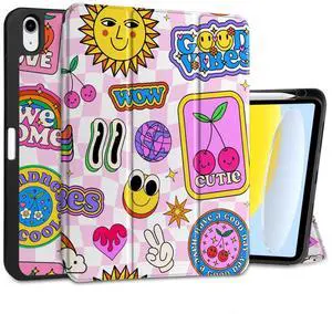 MEEgoodo Case for iPad A16 11th Generation 11 inch 2025/iPad 10th Generation 10.9 inch 2022, Tablet Cover with Trifold Stand + Pencil Holder + Auto Wake/Sleep + Soft TPU Back Cover, Pattern Stickers