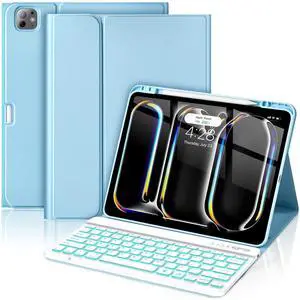 for iPad Pro 13 Inch (M4) 2024 Case with Keyboard, Magnetic Detachable - 7 Color Backlit Keyboard Case for iPad Pro 13 (M4), Rechargeable Wireless Keyboard Cover with Pencil Holder (Blue)