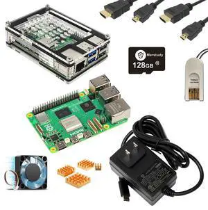 Raspberry Pi 5 Ultimate Starter Kit (8GB RAM)/Raspberry Pi OS Pre-Installed(128GB Edition)/Transparent Case with Low Noise Fan&Heatsinks Set / 27W USB-C Power Supply/ 2er Set of 4K Micro HDMI Cables