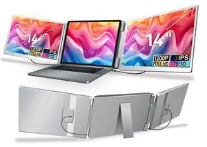 WEU Laptop Screen Extender, 14" 1200P FHD Triple Monitor for Laptop Extension- 205° Rotate Portable Dual Monitor Screen for 12-16.5" Laptops Type-C/HDMI/USB-A Plug & Play for Wins/Mac/Chro