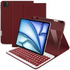 Keyboard Case for iPad Air 11 inch (M3/M2, 2025/2024)/ iPad Pro 11 inch (1st, 2nd, 3rd, 4th Gen)/ iPad Air 5th 4th Generation, 7 Colors Backlit Detachable Wireless Keyboard Cover with Pencil Holder