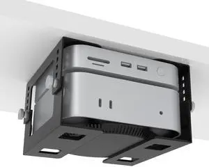Under Desk Mini PC Mount Bracket  5-Level Height Adjustable (1.8" to 3.3"), Width-Adjustable Metal CPU Holder for Mac mini M4/Small PCs ,Includes Screws & Positioning Template for Easy Installation