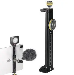 Aluminum iPad Holder for Tripod Mount, Universal Phone Tablet Clamp Tripod Adapter Bracket w Cold Shoe Mount 1/4 inch Screw and Acra Swiss Rail for iPad 4/Mini/Air/Pro/Surface Pro/iPhone/Galaxy Tab