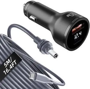 daboot Starlink Mini Cable + PD120W 12-48V Car Cigarette Lighter Adapter with USB A & Type-C Port and Voltmeter, 16 AWG USB C to DC Power Cable Starlink Mini Accessories (5M/16.4FT)