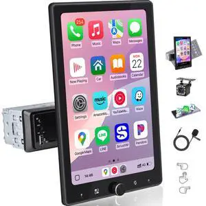 AmoyJebit 10.4" Single Din Car Stereo Wireless Carplay, Rotating HD 1280 * 800 IPS Display Touchscreen, Car Radio with Bluetooth 5.2, FM Radio, Android Auto, Backup Camera, Big Screen