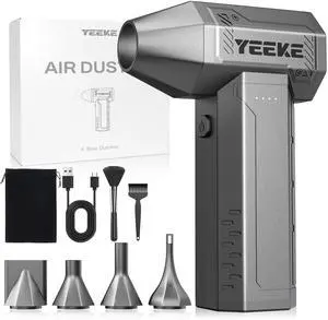 Yeeke Electric Air Duster, 10000 mAh Compressed Air Duster Fast Charging, 300000 RPM & 400 G Wind Powered by 40 mm Brusheless Motor, 4-Gear Computer Air Duster PC Cleaner with LED Light for Cleaning