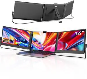 FEZOBR Laptop Screen Extender, 14'' FHD 1080P IPS Portable Monitor for Laptop, Triple Screen Extender Monitor Plug-Play for Mac/Windows/Chrome, Fit 13-17.3 Laptops