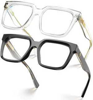 VISOONE 2 Pack Rectangle TR90 Blue Light Blocking Glasses Computer Eyewear with Preppy Look for Women and Men Cougar