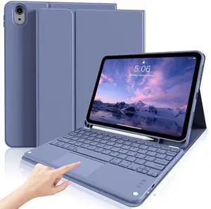 kenke for iPad 11/10th Gen Case with Keyboard 11/10.9 inch 2025 A16/2022, Detachable Wireless Bluetooth with Left Side Pencil Holder, Multi-Touch Trackpad Backlit Square Gray Keycaps (Purple