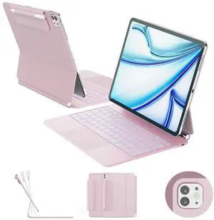 RAYMCRAFT for iPad Air 13 inch Case with Keyboard (M3,2025 / M2,2024), iPad Pro 12.9 (6th/5th/4th/3rd Gen) Magic Keyboard, Springy Backlit Keys, Stain-Resistant Surface, Multi-Touch Trackpad, Pink