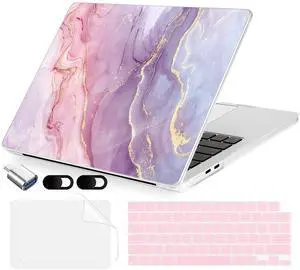 MecBevia Compatible with MacBook Air 13.6 inch Case, M4 A3240/M3 A3113/M2 A2681 (Released 2025 to 2022), Hard Shell, Keyboard Cover, Screen Protector, Webcam Cover & Type-C Adapter, Pink Marble