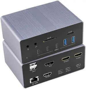 Bytecc 19 in 1 Docking Station,2 Hosts and Quad Display Laptop USB Dock, 8K30Hz & Dual 4K60Hz USB Hub Dock 3 HDMI Adapter for Windows&MacOS, Incl 3 HDMI,DP,7 USB, PD3.0,RJ45,SD/TF, Audio (UC-1901P)