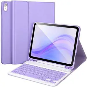 AHYWTAN for iPad 11/10th Generation Case with Keyboard,Detachable Bluetooth Keyboard case for iPad A16 2025 11 inch/10th Gen 2022 10.9 with Pencil Holder, Square Keycaps,Purple