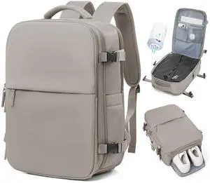 Large Vacuum Travel Backpack Air Vacpack Vacuum Compression Seal Bags with Pump Flight Approved Carry on Luggage Personal item Travel Bag Laptop Backpack with Shoe Compartment Grey Brown