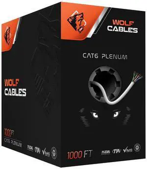WOLF CABLES | Heavy-Duty CAT6 Plenum Cable 1000ft | UTP, 23AWG, 550MHz | DSX-8000 Certified | Stable & Remarkable Performance (White)