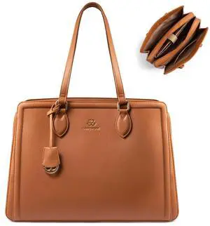 LOVEVOOK Laptop Tote Bag for Women,15.6 Inch Waterproof PU Leather Work Bag, Professional Computer Bags Business Office Work Briefcase Handbag Purse Shoulder, Office Gifts for Women, Brown
