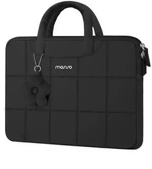 MOSISO 15-16 inch Laptop Case, 15.6 inch Puffy Laptop Sleeve Compatible with MacBook Pro 16 M4 M3 M2 M1, HP Acer Dell Lenovo Notebook, Rectangle Quilted Computer Bag with Handle&Flower Pendant, Black