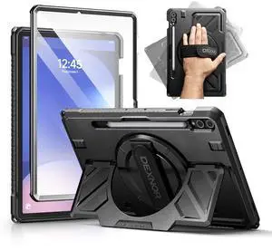 Dexnor Case for Samsung Galaxy Tab S10+ Plus 2024/S9+ Plus 2023 12.4", Rugged Protective Case with 360° Rotating Hand Strap & Stand & Screen Protector & S Pen Holder Shockproof Bumper Cover, Black