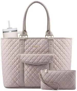 LOVEVOOK Laptop Tote Bag for Women 15.6 Inch,Waterproof Computer Bag for Laptop for Womens,Quilted Travel Work Tote Bags for Women,Stylish Laptop Bag Purse with Luggage Sleeve for Teacher,Nurse,Office