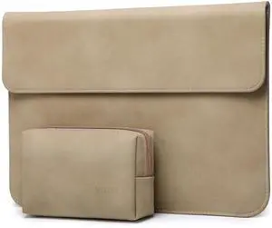 HYZUO 15-16 Inch Laptop Sleeve Bag for MacBook Pro 16 M4/M3/M2/M1 A3403 A3186 2025-2019, MacBook Pro 15 2015-2012, XPS 15, Faux Suede Leather Case with Accessory Bag, Khaki-H