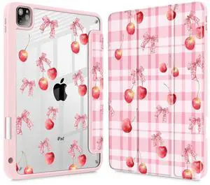 Lepeoac Case for iPad Pro 11 inch (4th, 3rd, 2nd & 1st Gen) 2022 2021 2020 2018, Buit in Pencil Holder with Shockproof Cover Clear Shell + Auto Wake/Sleep,Cherry Bow P704