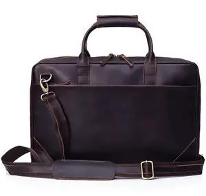 Full Grain Leather Slim Briefcase for Men 17.6 Inch Laptop Messenger Bags Crossbody Shoulder Brown Vintage Attache Case Business Work Lawyer Computer Bag