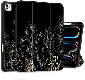 DONGKE Case for iPad Pro 13 inch (M5 2025 / M4 2024)  [Built-in Pencil Holder] Ultra Slim PU Leather Trifold Stand Cover with Soft TPU Back, Auto Wake/Sleep - Floral Blooming