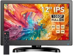 Eyoyo CCTV Monitor 12 Inch Small Computer Monitors 1920x1080P Mini LED Display with HDMI VGA AV BNC USB Ports IPS Screen Security Monitor Built in Speaker for Home Office