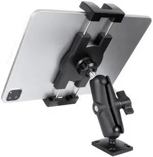 ZUZUXI Heavy Duty Tablet Holder for Truck - Aluminum Drill Base & Arm Mount for Car, Wall, and Commercial Vehicle Dashboard, Compatible with iPad Pro 12.9, Air, Mini, 4.7-13" Tablets/Phones (Short)