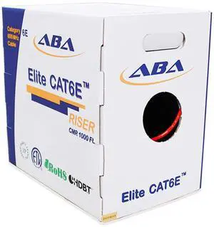 Elite Cat6 CMR Riser (CAT6e) Ethernet Cable 1000ft, 24AWG, Solid Bare Copper Wire, 600MHz, w/Spline(Noise Reducing Cross Separator), UL Certified, Bulk LAN Cable - Red