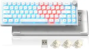 Womier 60% Percent Mechanical Gaming Keyboard Wireless Creamy Keyboard, QMK/VIA Topographic Hot-Swappable, BT5.0/2.4G/USB-C Double-Layer Clear Keycaps, RGB Gasket Mount for Mac/Win/Gaming (Q61 V2)