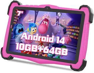 Kids Tablet 7 inch with Case for Kids 3-10, Android 14 Octa-core, 10+64GB(512GB Expansion) WiFi, 3000mAh, Parental Controls, Google Kids Space, YouTube