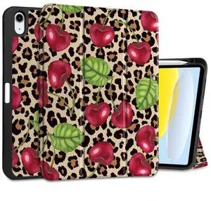 MEEgoodo Case for iPad A16 11th Generation 11 inch 2025/iPad 10th Generation 10.9 inch 2022,Tablet Cover with Trifold Stand + Pencil Holder + Auto Wake/Sleep + Soft TPU Back Cover,Beige Brown & Cherry