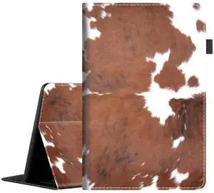 Case for New Amazon Kindle Fire 7 Case (12th Generation 2022 Release), Premium PU Leather Folio Stand Cover Case with Smart Auto Wake/Sleep, Cowhide Farm Animal Skin Leopard Brown Cow