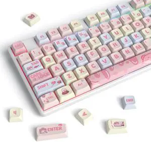 Guffercty kred 133 Keys XDA Profile Keycaps, Dye-sub Custom PBT Keyboard Keycaps 60 Percent with ISO Keys for 60% 65% 75% 96% TKL Mechanical Keyboard (Strawberries Pink)
